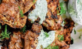 Mediterranean Grilled Chicken Thighs With Dill Yogurt Sauce