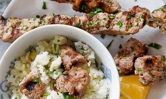 Pork Souvlaki with Lemon Rice