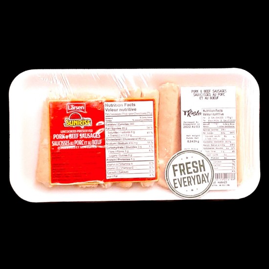 Sunrise Pork & Beef Sausages ($4.99/lb)
